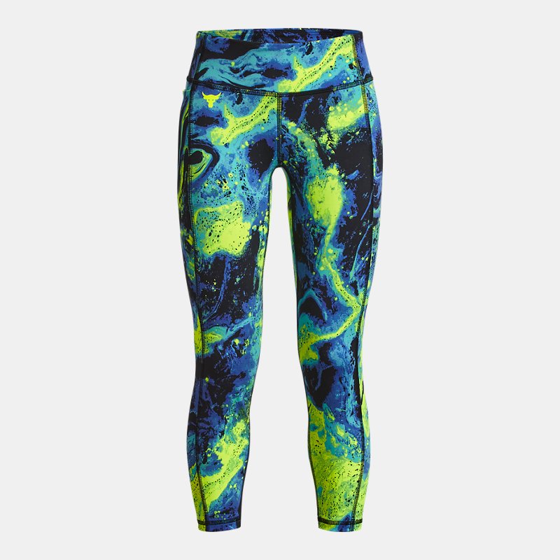 Under Armour Girls' Project Rock Lets Go Printed Ankle Leggings High Vis Yellow / Neptune / Electric Purple YXS (48 - 50 in)